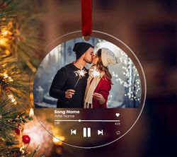 personalized favorite song acrylic ornament, couple photo christmas ornament, just married ornament