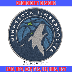 timberwolves embroidery design, brand embroidery, embroidery file, logo shirt, sport embroidery, digital download.