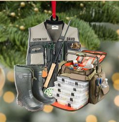 fishing vest, fishing christmas tackle box christmas ornament