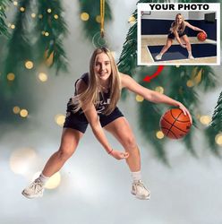 personalized photo basketball shape acrylic ornament, gift for basketball lover