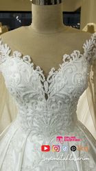 verona stof, handcrafted beaded, transparent sleeve wedding dress