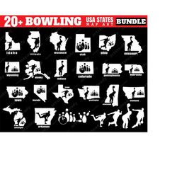 bowling svg files usa states map bundle graphic art - bowling graphic arts