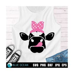 cow with pink bandana svg, cow with tongue svg, cow svg, bandana svg