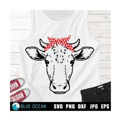 cow with bandana svg, cow svg, red bandana svg, files for cricut