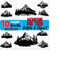 mountain with nature pine tree, svg , png, eps instant digital downloads bundle