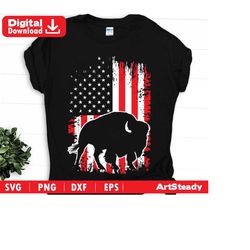 bison hunting svg files - vintage america flag art buffalo hunter svg instant digital downloads