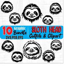 cute head sloth face art, svg , png, eps instant digital downloads bundle