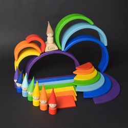 wooden rainbow semicircles building boards