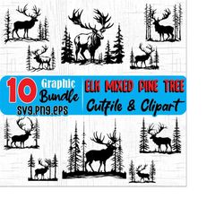 elk mixed into pine tree nature, svg , png, eps instant digital downloads