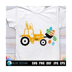 bunny tractor svg, boy easter svg, easter bunny svg, eggs cavator svg, kids easter svg, boy easter shirt