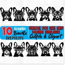 cute peeking geek nerd frenchie or french bulldog face dog or puppies pet lover, svg , png, eps instant digital downloads bundles