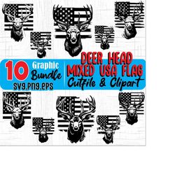 deer buck head mixed with usa flag hunting for hunter theme, svg , png, eps instant digital downloads bundles