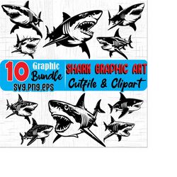 shark graphic art graphic theme, svg , png, eps instant digital downloads bundles