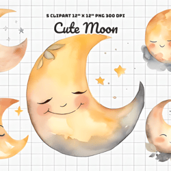 cute moon watercolor sublimation