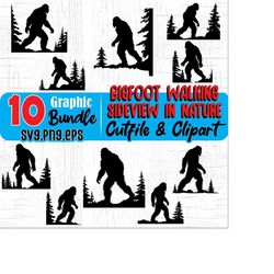 bigfoot svg files - bigfoot walking sideview in nature svg graphic bundle instant digital downloads