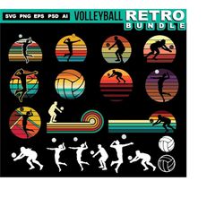 volleyball svg files art - volleyball sports svg graphics retro bundle