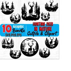 deer svg files - hunting deer in nature svg graphic bundle instant digital downloads