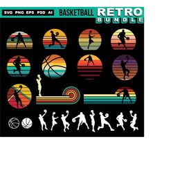 basketball svg files  graphic art - basketball player svg retro sunset graphic bundle art