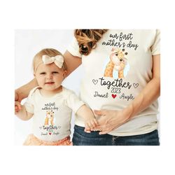 our first mother's day png, mothers day matching shirt png, giraffe png, baby shirt png, mommy & baby outfit, giraffe baby png, gift for mom