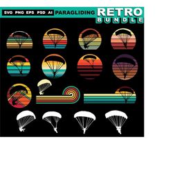 parachute svg files retro bundle graphic art - skydiving svg or paragliding svg graphic arts