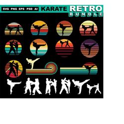 Karate svg RETRO sunset BUNDLE art graphic drawing vintage - Martial arts svg or Mma svg files