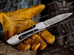 damascus handmade pocket folding knife, damascus camping hiking knives, engraved handle, best gift for him, personalized