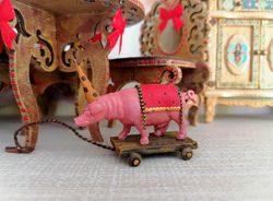 Pig On A Cart. Toy For The Doll.1:12 Scale.