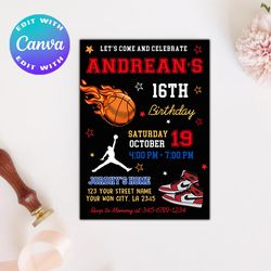 editable basketball invitation, basketball birthday party invitation, sport invitation template, editable in canva