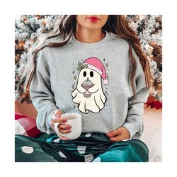 cute christmas ghost iced coffeepng, holiday ghost png, pink christmas ghost png, christmas sublimation, png files for shirts