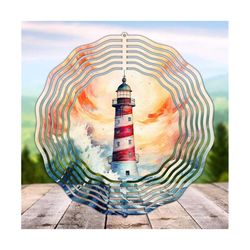 watercolor lighthouse wind spinner design, wind spinner sublimation design, instant digital download, lighthouse waves windspinner design