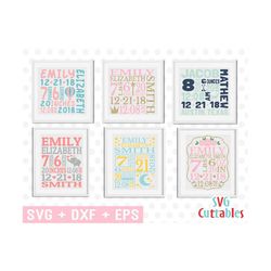 baby birth announcement bundle - svg - dxf - eps - baby stats - metric - birth stats - template - silhouette - cricut - digital cut file