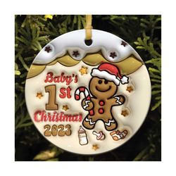 baby's first christmas 2023 inflated ornament png, christmas ornament sublimation, digital xmas round bubble png, puffy gingerbread ornament