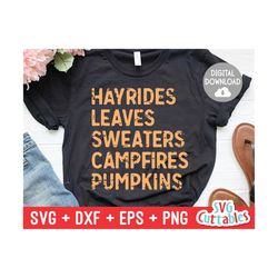 hayrides, leaves, sweaters, campfires, pumpkins svg - dxf - eps - png - fall - autumn - cut file - silhouette - cricut - digital download