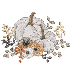 floral pumpkin embroidery design, autumn embroidery file, thanksgiving embroidery design, 4 sizes, instant download