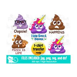 cute poop bundle pack svg, cute unicorn poop bundle svg, digital cut files in svg, dxf, png and jpg, printable clipart
