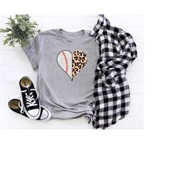 baseball lover heart shirt, baseball leopard cheetah shirt, baseball mom shirt, womens men, gift for her him fan shirt b