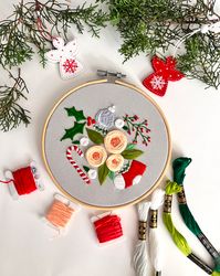 christmas ornament embroidery pattern , winter pdf pattern, step by step beginner design , new year embroidery pattern