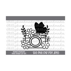 floral camera svg file, camera clipart, photographer svg, camera png, photography svg, camera clip art, photographer gift, photographer png