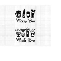 minnie bar, mickey bar, drinks, couple mickey minnie mouse, ears head, svg and png formats, cut, cricut, silhouette, ins
