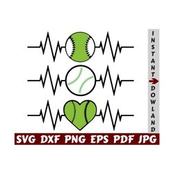 softball ball svg - softball heart svg - softball heartbeat svg - softball cut file - softball design svg - softball clipart- softball shirt