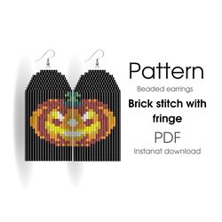 halloween earrings pattern - brick stitch - pumpkin seed bead pattern - bead weaving - instant download