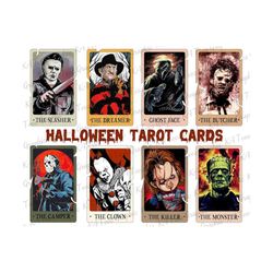 bundle halloween characters tarot card png, retro halloween png, horror characters png, tarot decks png, trendy shirt design, halloween png