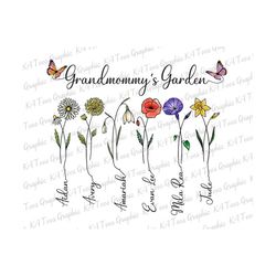 Personalized Grandmommy’s Garden Png, Birth Month Flowers Clipart, Mother's Day Png, Personalized Gift For Grandmother Png, Custom Name Png