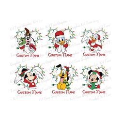 christmas bundle svg, christmas svg, mouse and friends svg, christmas lights svg, christmas characters svg, cute christmas svg, custom name