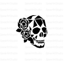 floral skull svg, skull with flowers silhouette, skull clipart, skeleton svg, floral skeleton, instant download, digital download, png, pdf