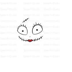 entertainment clipart: black white red sally happy face spoof inspired by christmas nightmare character - digital download svg png pdf ai