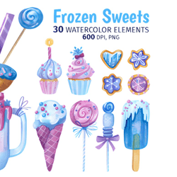 watercolor frozen sweets clipart.