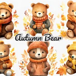 autumn bear watercolor sublimation