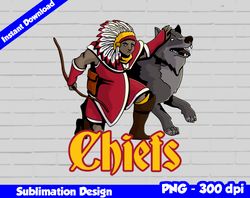 chiefs png, football mascot warrior style, chiefs t-shirt design png for sublimation, sport mascot design