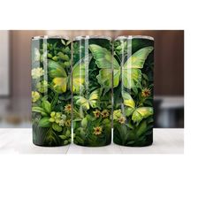 green butterfly 20 oz tumbler wrap, butterfly tumbler wrap, vibrant wrap, straight template, tapered, sublimation graphi